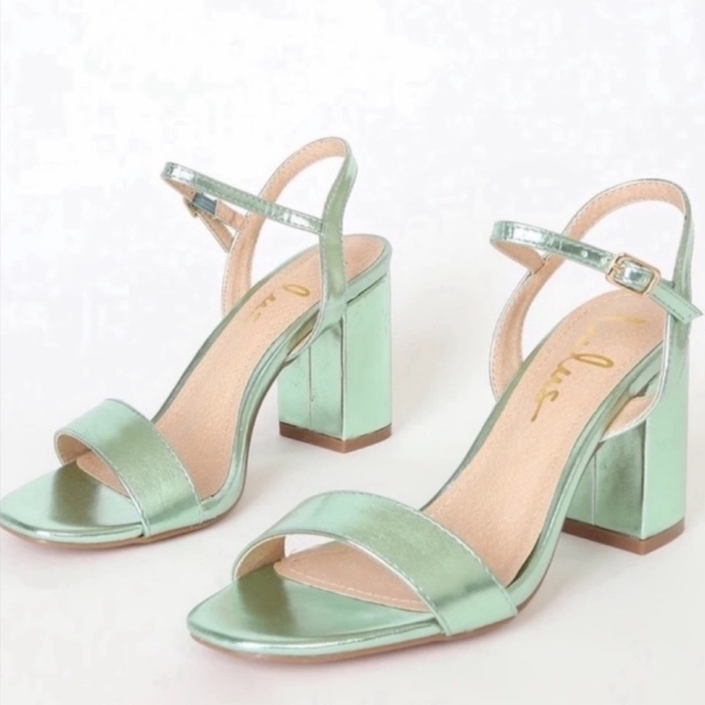 Lulu’s Metallic Green Arya Strappy Sandals
